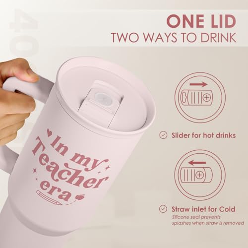 SANDJEST Teacher Gift – Stainless Steel Insulated Tumbler with Handle - Cool Teacher Club Travel Coffee Mug Cup for Women Back to School Birthday Christmas Teacher's Appreciation, 40oz - color: Teacher 4