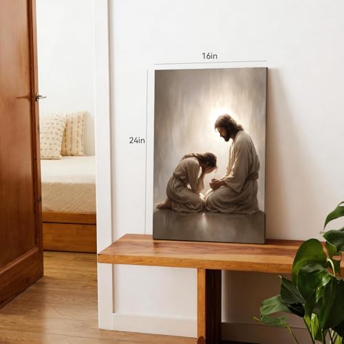 Snlihc Wrapped Canvas Christian Jesus Girl Prayer Room Wall Art 16x24 in - color: Repent, size: 24"L x 16"W