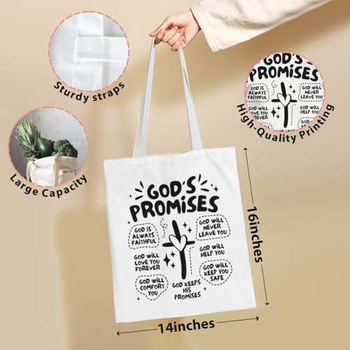 VICBOU Bible Verse Canvas Tote Bag Religious Christian Gifts for Women Men Faith Canvas Tote Reusable Grocery Bag - color: Godpromises