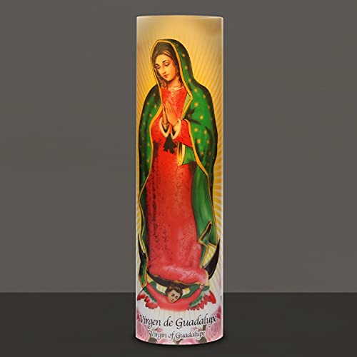 Virgin of Guadalupe Flameless LED Prayer Candle, Unique Religious Decoration, Gift Idea for Mothers Day, Birthday, or Any Holiday 8.2 Inches - size: 1 Count, style: Virgin of Guadalupe