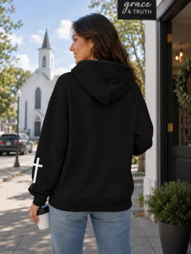 FAYALEQ Christian Sweatshirt By His Grace Letter Print Hoodie Christian Religious Sayings Sweater Bible Pullover Tops - color: Black, size: Small