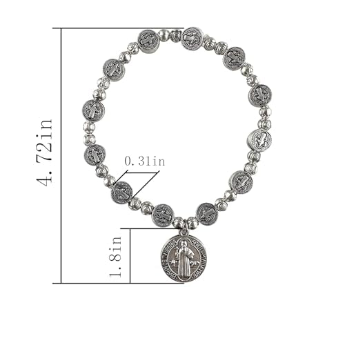 Catholic Rosary Metal Bracelet Saint Benedict Medal Bracelet for Men and Women Faith Baptism silvery - color: Type 1