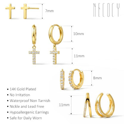Small 4Pcs 14K Gold Huggie Hoop Earrings Sets for Women Non Tarnish - style: Gold&Style6