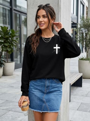 Christian Sweatshirts for Women Jesus Shirts Faith Cross Bible Verse Tops - color: Black-a, size: Small