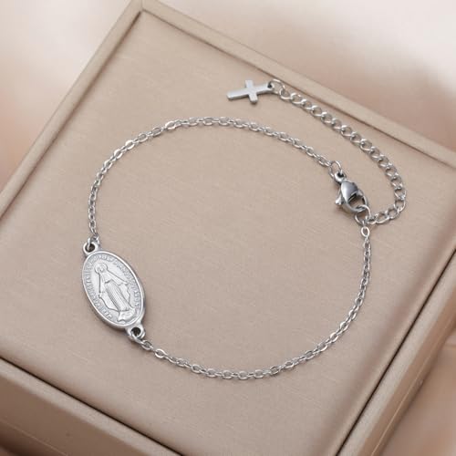 VASSAGO Virgin Mary Bracelet for Women Men Double-Sided Virgen de Guadalupe Rosary Bracelet Medal Handmade Braided Rope Catholic Christian Religious Jewelry Gift - color: Silver 12