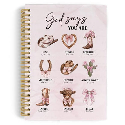 YLZlhb Pink Western Christian Spiral Notebook Journal, Cowgirl Gifts Notebooks for Note Taking, Christian Gifts for Women, God Says You Are Bible Verse Hardcover Spiral Journal 5.5x8.3 Inches - color: you are