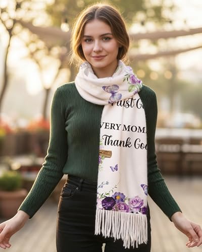 Bozidol Prayer Shawl for Women Christian Floral Cross Bible Verse Scarf Clothes for Christmas Mothers Day Birthday Gifts - color: Purple