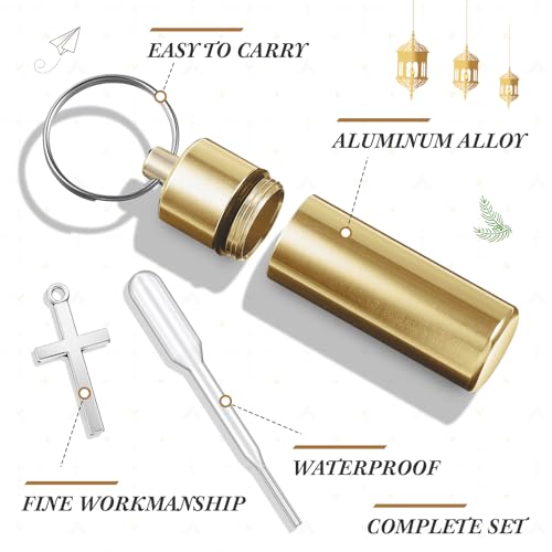 Tandefio 10 Sets Anointing Oil Bottle Keychain Vial for Baptism, Gold - color: Gold