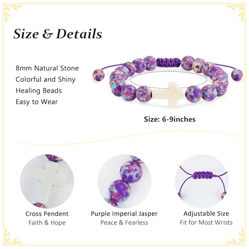 BAYLAY Gifts for Teen Girls Boys, Cross Bracelet for Kids Easter Christian Religious First Communion Baptism Confirmation Gifts for Girls Boys - color: Purple Imperial