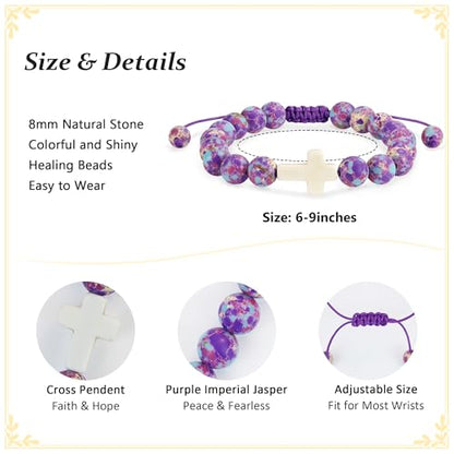 BAYLAY Gifts for Teen Girls Boys, Cross Bracelet for Kids Easter Christian Religious First Communion Baptism Confirmation Gifts for Girls Boys - color: Purple Imperial