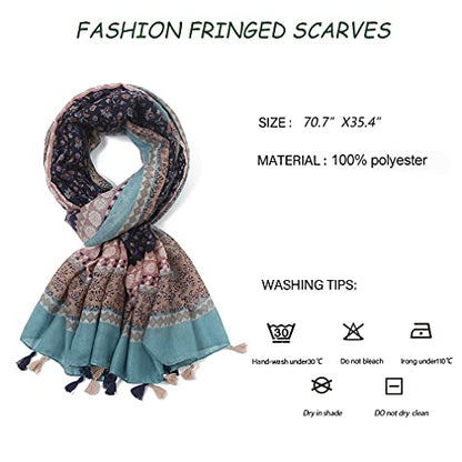 Yeieeo Boho Scarf for Women Lightweight Floral Printed Scarf Fall Winter Fashion Fringed Shawl - color: Floral 10