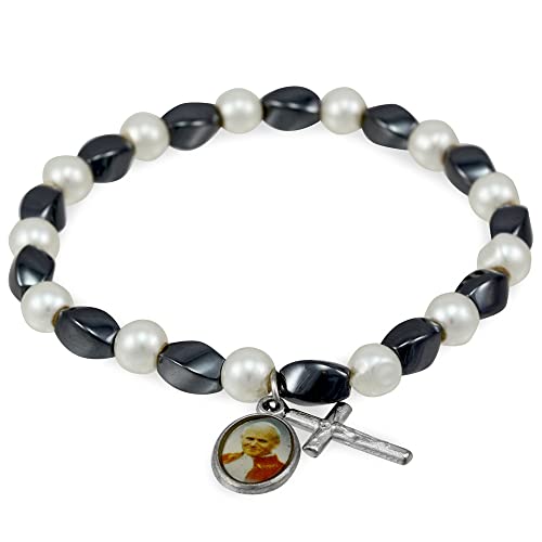 Rosary Bracelet Hematite - style: Pope Pope John II - white