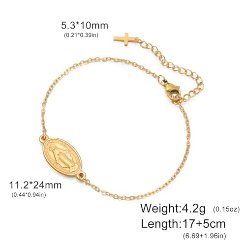 VASSAGO Virgin Mary Bracelet for Women Men Double-Sided Virgen de Guadalupe Rosary Bracelet Medal Handmade Braided Rope Catholic Christian Religious Jewelry Gift - color: Gold 12