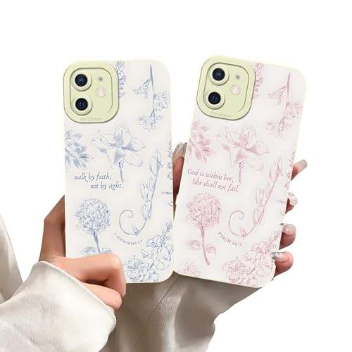 2 Pack Christian Jesus Bible Verses Flower Phone Case for iPhone 12 Case Floral Pattern Shockproof Soft Protective for Women Men Phone Cover Funda for iPhone 12 6.1 Inch - color: Aesthetics, size: for iPhone 12