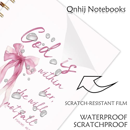 Coquette Pink Bow Christian Spiral Notebook 5.5x8.3, God is Within Her She Will Not Fall Bible Journaling, Religious Prayer Journal for Woman, Church Notes Notebook, Scripture Journal