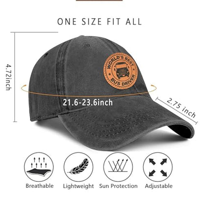 Hat for Men Women, Baseball Cap Gifts for Men Women, Adjustable Cotton Leather Patch Trucker Baseball Cap - color: World's Best Bus Driver