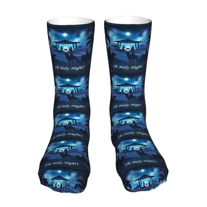 Christian Christmas Nativity Scene O Holy Night Sock Womens Short Stockings Casual Sport Crew Socks for Women Men - color: Blue