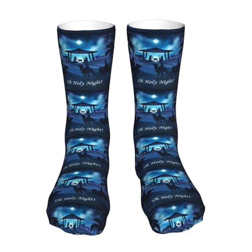 Christian Christmas Nativity Scene O Holy Night Sock Womens Short Stockings Casual Sport Crew Socks for Women Men - color: Blue