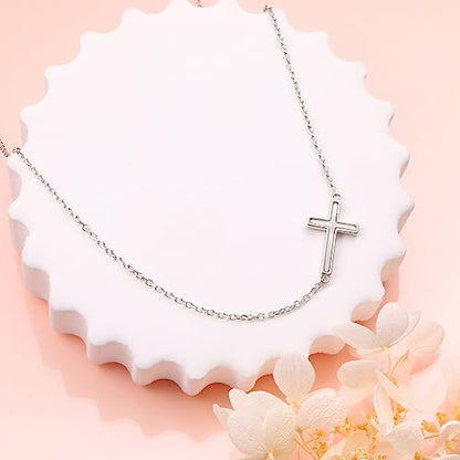 DAOCHONG S925 Sterling Silver Sideways Cross Choker Necklace 14+4 Inch - color: Silver-Oyster Shell