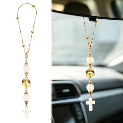 White Cross Car Charm for Rearview Mirror, Women - color: White