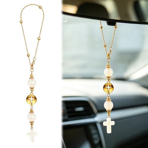 White Cross Car Charm for Rearview Mirror, Women - color: White