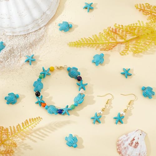 100Pcs Blue Turquoise Starfish Gemstone Spacer Beads for Jewelry Making - color: Blue Starfish 14x14mm