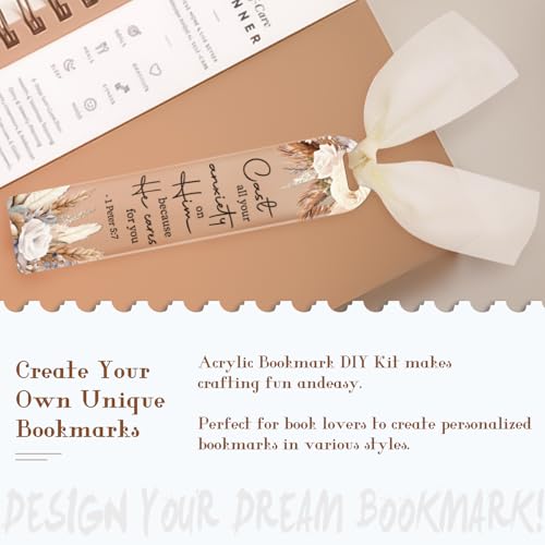 Dazoratix Christian Acrylic Bookmark Blanks - 60 Pcs Inspirational Bible Verse Making Kit Colorful Flower Religious Clear UV DTF Transfer Stickers with Ribbons DIY Craft for Reading Women Book Lovers
