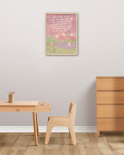 KensTro 16x20in Same God Creation Inspirational Christian Kids Wall Art,Natural OAK Wood Frame with Mountain Canvas Print,Girl First Communion and Baptism Gift for Girls,Nursery Toddler Girly Bedroom,Apartment Dorm Decoration Adoption Gifts,1Pack Pink - c