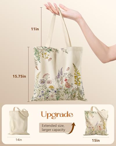 Miss Adola Canvas Tote Bag with Zipper for Women - color: Fresh Flowers