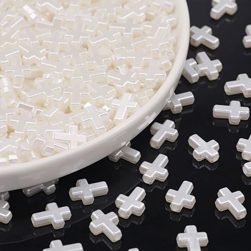100Pcs White Cross Beads for Bracelet Acrylic Spacer Jewelry Making 15mm - color: White
