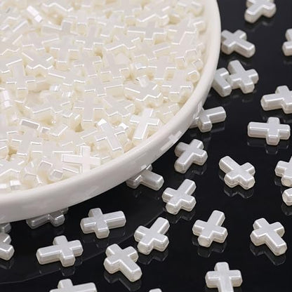 100Pcs White Cross Beads for Bracelet Acrylic Spacer Jewelry Making 15mm - color: White