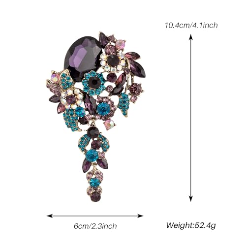 SELOVO Large Long Flower Brooch Pin for Women Wedding Party Brooch Pendant - color: Purple