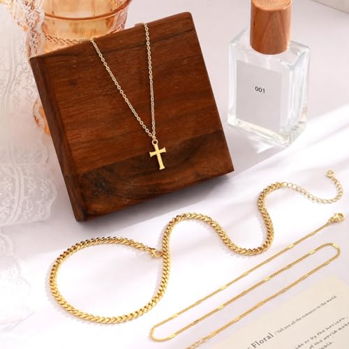 Layered Gold Necklace for Women, 14K Gold Plated Necklace Stack Set, Dainty Pendant Necklace Non Tarnish, Fashion Bow CZ Circle Star Hammered Cross Jewelry Gift for Women - color: Gold-04