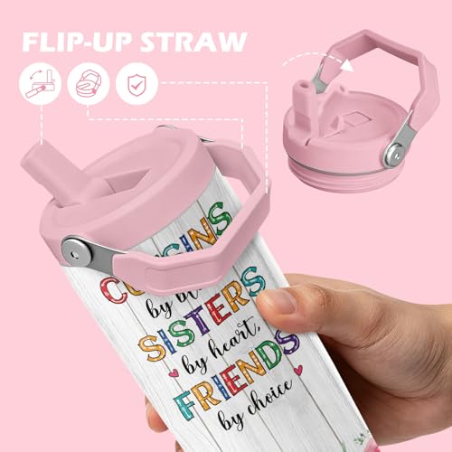 Hiboss Cousin Gifts for Women, Cousin Tumbler with Handle and Flip Straw 28oz, Insulated Stainless Steel Travel Cup Mug, Birthday Gifts for Female Cousins Sisters Friends - color: Cousin