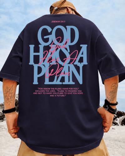 KUYIGO Men's Christian Faith Graphic T Shirt Scripture Crewneck Tee - color: Navy, size: Medium