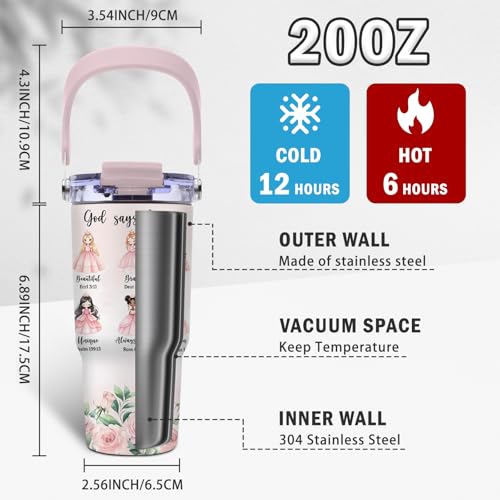 Christian Gifts for Girls, God Says I Am Princess Tumbler with Top Handle and Flip Straw Lid 20oz Stainless Steel Insulated Travel Cups, Inspirational Religious Birthday Gifts for Girls Catholic - color: Christian Princess01