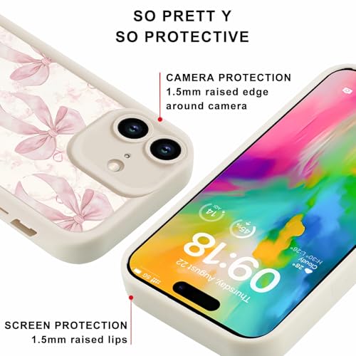 Aesthetic Blue Flower Bow Phone Case for iPhone 16 6,1", Cute Floral Girly Ribbon Bowknot Pattern Soft TPU Shockproof Cell Phone case for Women Girls Man,Beige - color: Beige, size: for iPhone 16