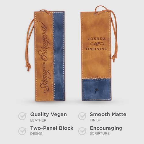 Christian Art Gifts Faux Leather Scripture Bookmark: Strong and Courageous - color: Brown/Navy - Be Strong