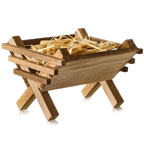 Menkxi Baby Jesus Wooden Manger Ornament, Mini Nativity Christmas Decor