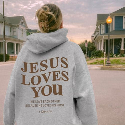 Sulayesh Christian Jesus Loves You Hoodies Women Religious Faith God Jesus Is King Sweatshirts Bible Verse Inspirational Tops - color: Gray, size: XX-Large