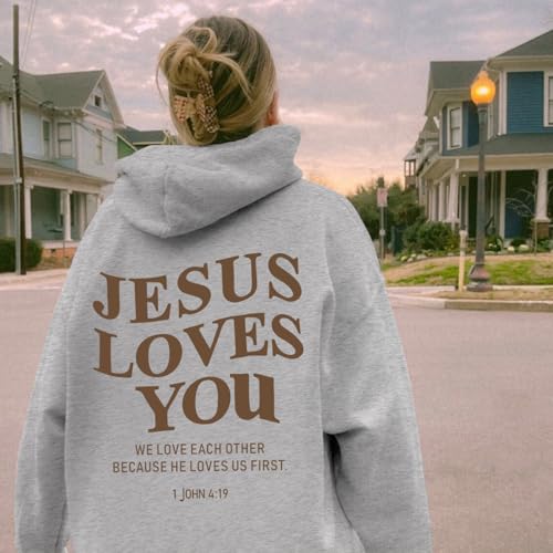 Sulayesh Christian Jesus Loves You Hoodies Women Religious Faith God Jesus Is King Sweatshirts Bible Verse Inspirational Tops - color: Gray, size: X-Large