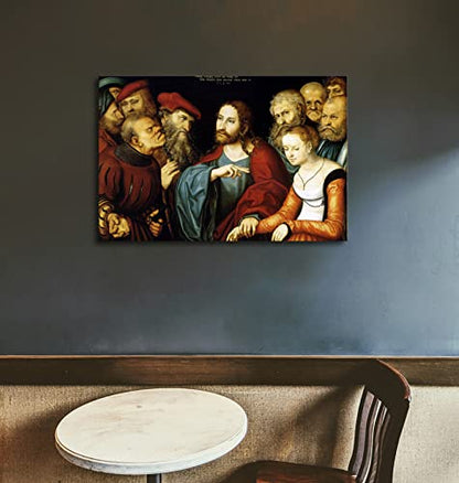Canvas Print Wall Art - Jesus and The Woman Taken in Adultery, 1532 by Lucas Cranach The Elder - 18x12 inches - color: Jesus and the Woman Taken in Adultery, size: 18"L x 12"W