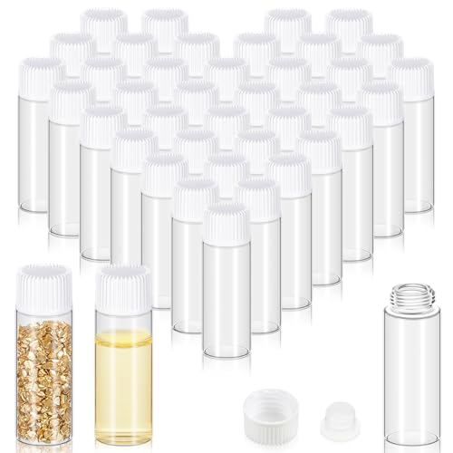 Lallisa 80 Pcs 5 ml Glass Vials with White Screw Caps and Plastic Stoppers, 1/6 oz Clear Small Leakproof Bottles Bulk, Mini Liquid Sample Vials for Essential Oils, Sample, DIY Craft - color: Clear with White Cap, size: 5 ml