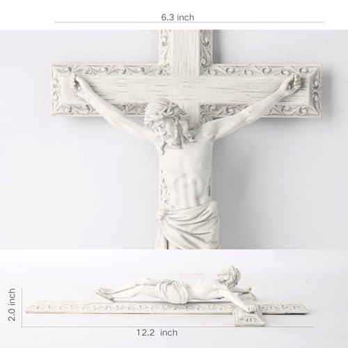 BC Catholic Crucifix Wall Cross 12" H Jesus Cross Wall Decor - color: White