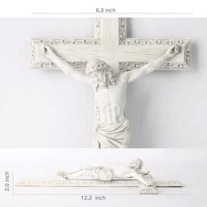 BC Catholic Crucifix Wall Cross 12" H Jesus Cross Wall Decor - color: White