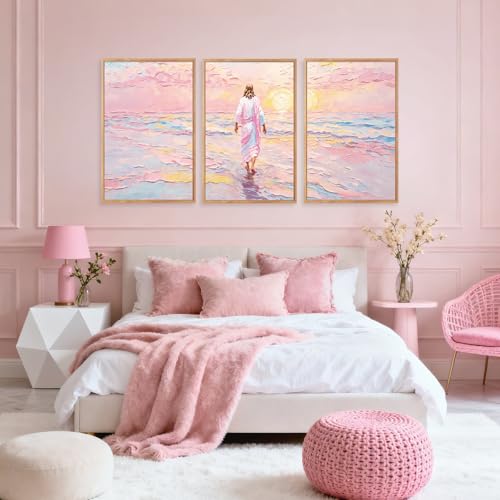 CHDITB 3Pcs Jesus Walking on Water Framed Canvas Wall Art 24x36 Inch - color: Jesus Walking on Water, size: 24"L x 36"W