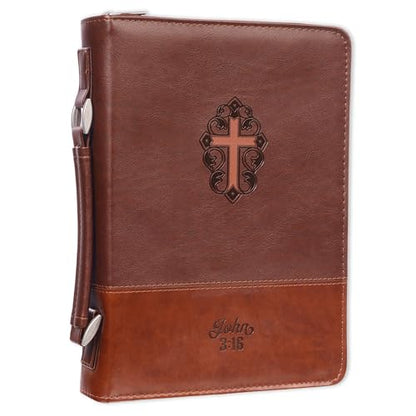 Christian Art Gifts Men's Faux Leather Bible Cover: John 3:16, Cross Design - size: Large