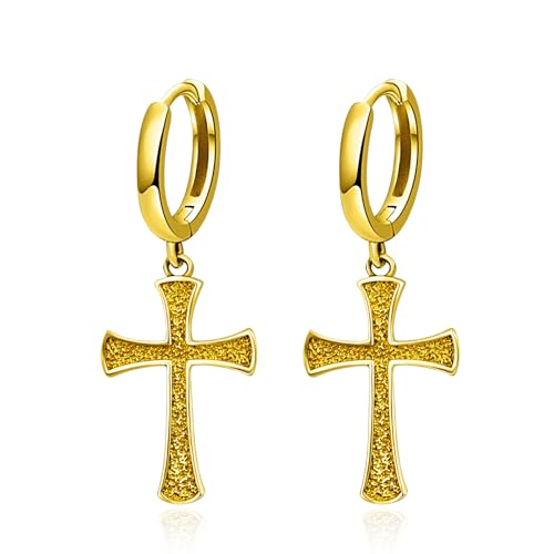 Cross Earrings 925 Sterling Silver Cross Dangle Earrings Christianity Jewelry Gift for Men Women - style: Cross-Gold
