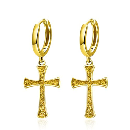 Cross Earrings 925 Sterling Silver Cross Dangle Earrings Christianity Jewelry Gift for Men Women - style: Cross-Gold