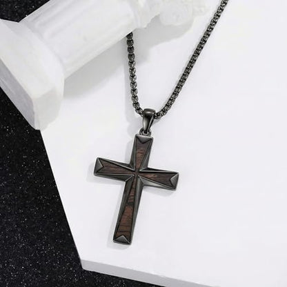 Cross Necklace for Men 925 Sterling Silver Cross Ebony Wooden Ankh Raven Praying Hands Crucifix Amulet Religious Jewelry Gifts for Men Women - color: Cross2